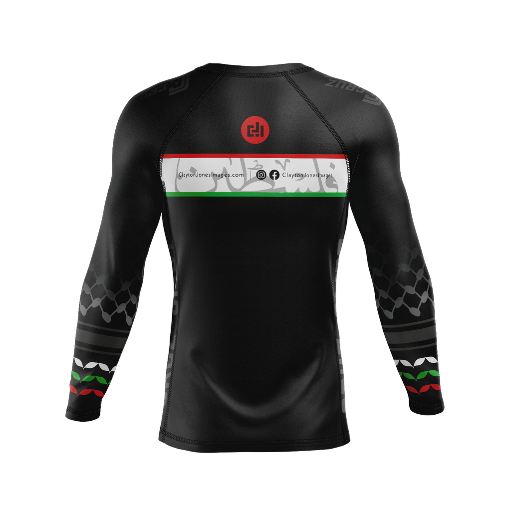 Clayton Jones Images men's rash guard Palestine, black