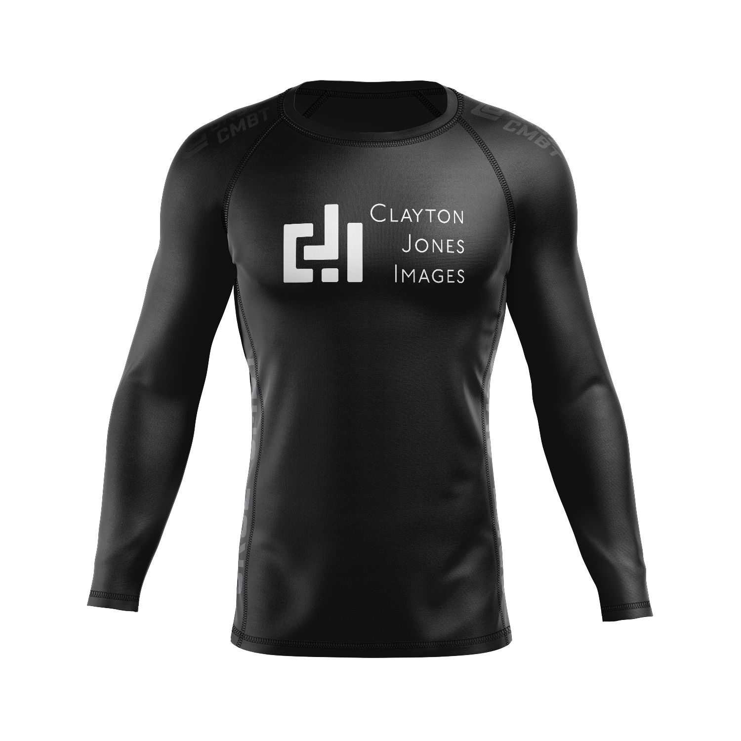 Clayton Jones Images men's rash guard Standard Issue, white on black
