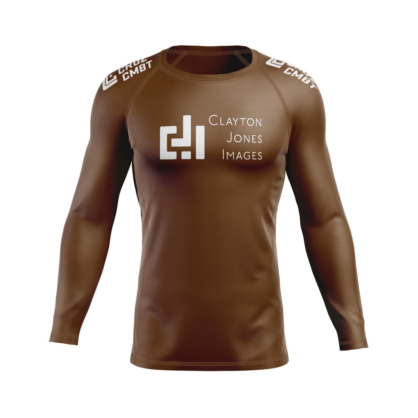 Clayton Jones Images men's rash guard Standard Issue, white on brown