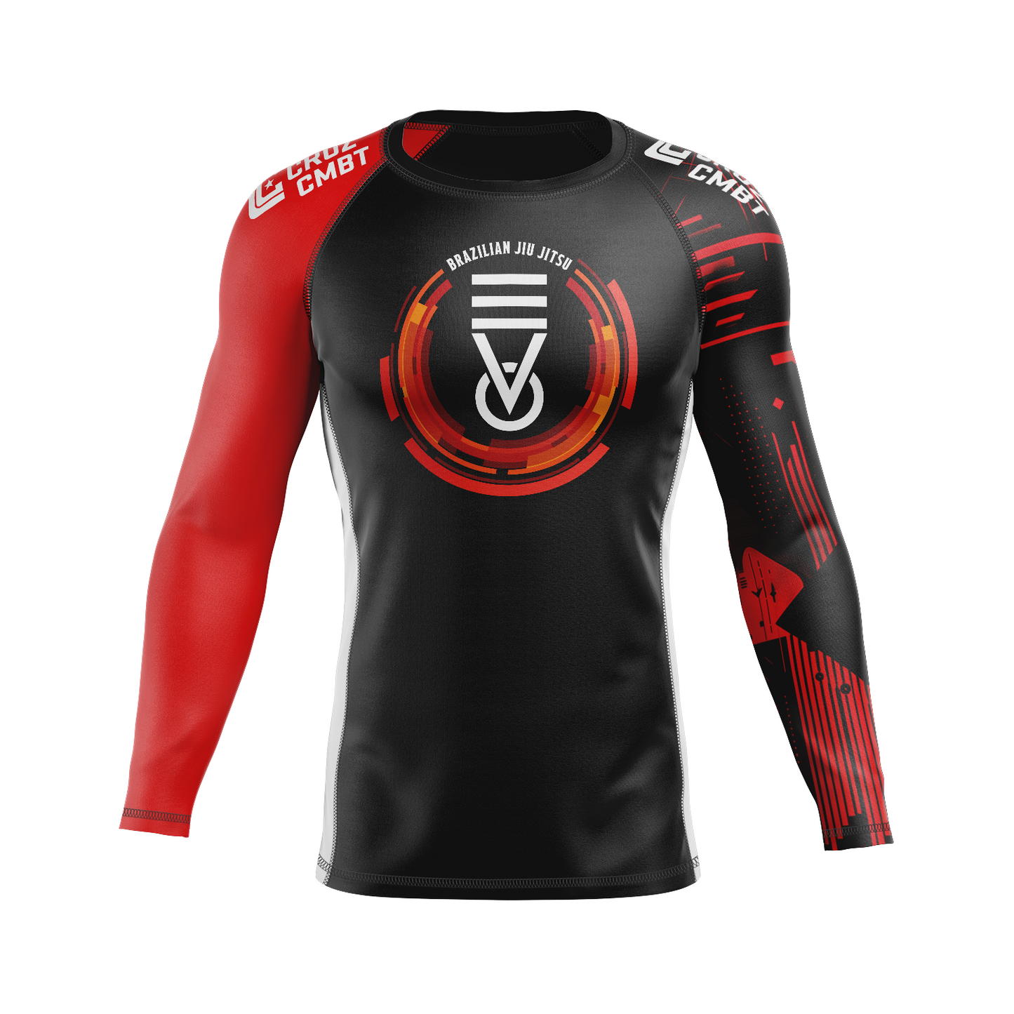 Evo BJJ men's rash guard Ranked, black and red