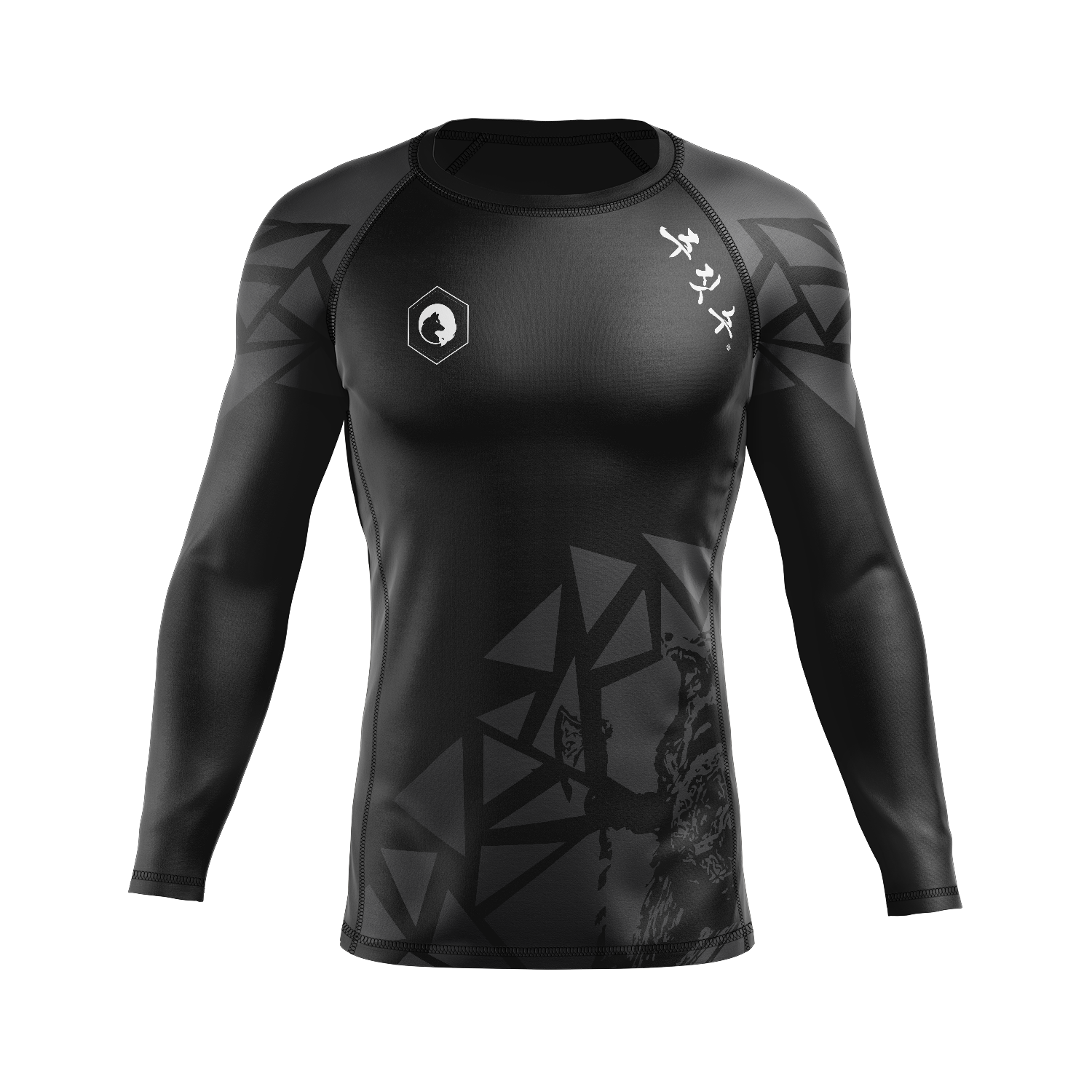 Flow BJJ men's rash guard Wolf Skin, black