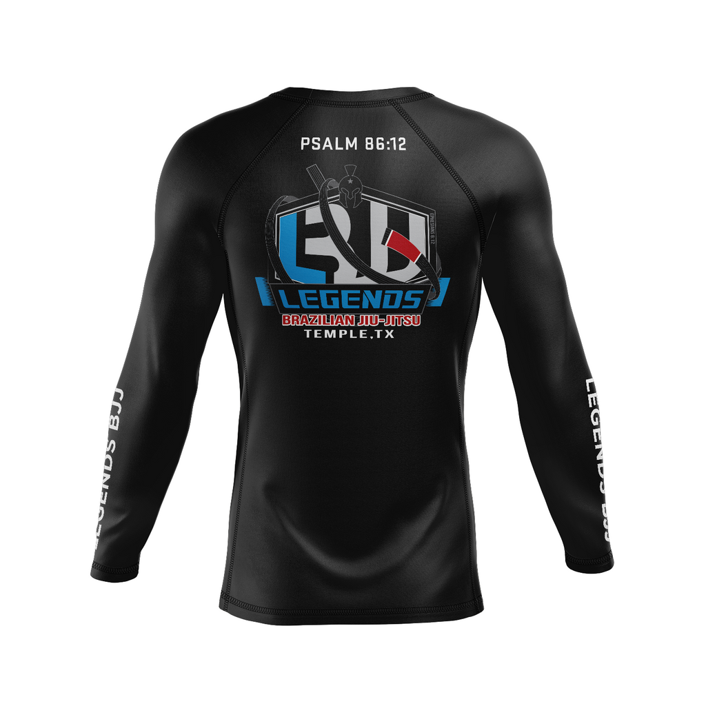 Legends BJJ men's rash guard PSALM 86:12, black