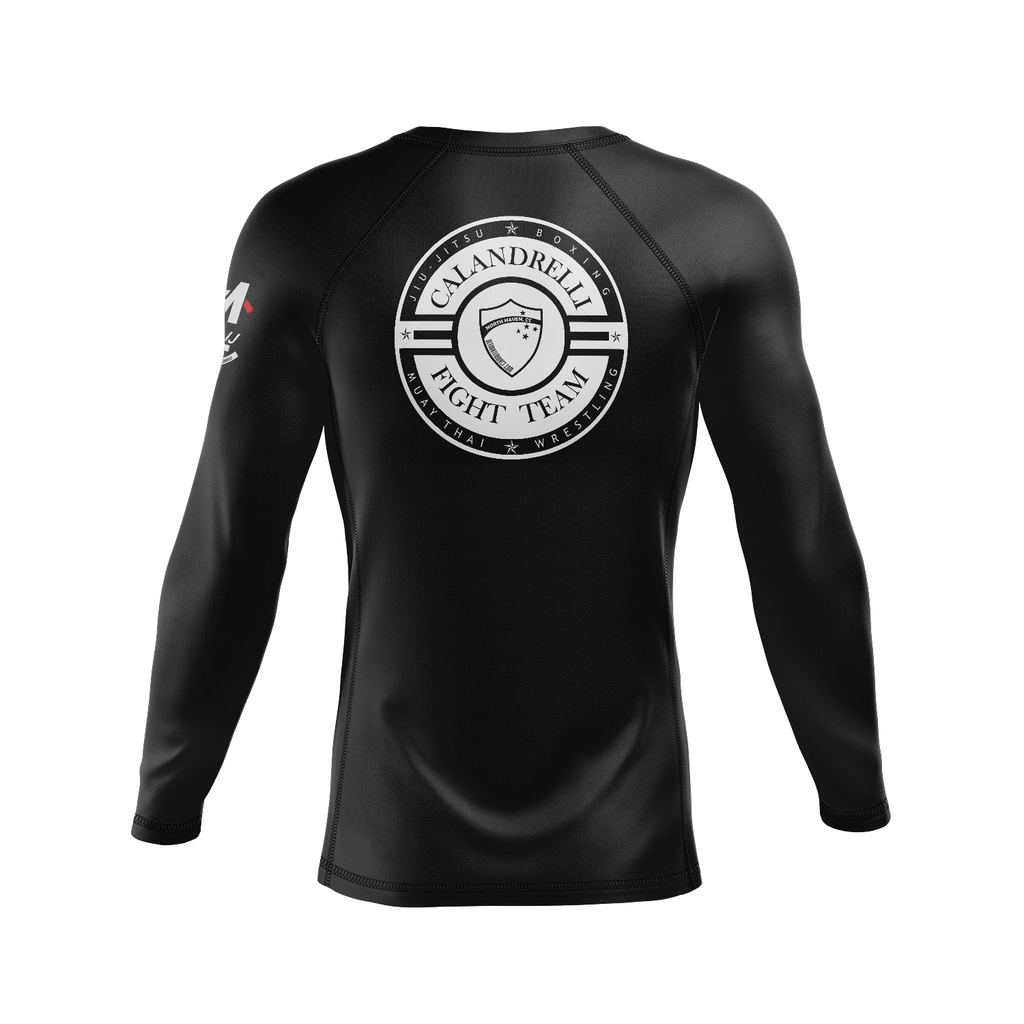 Black long-sleeve shirt with 'Clandrelli Fight Team' logo on a white background