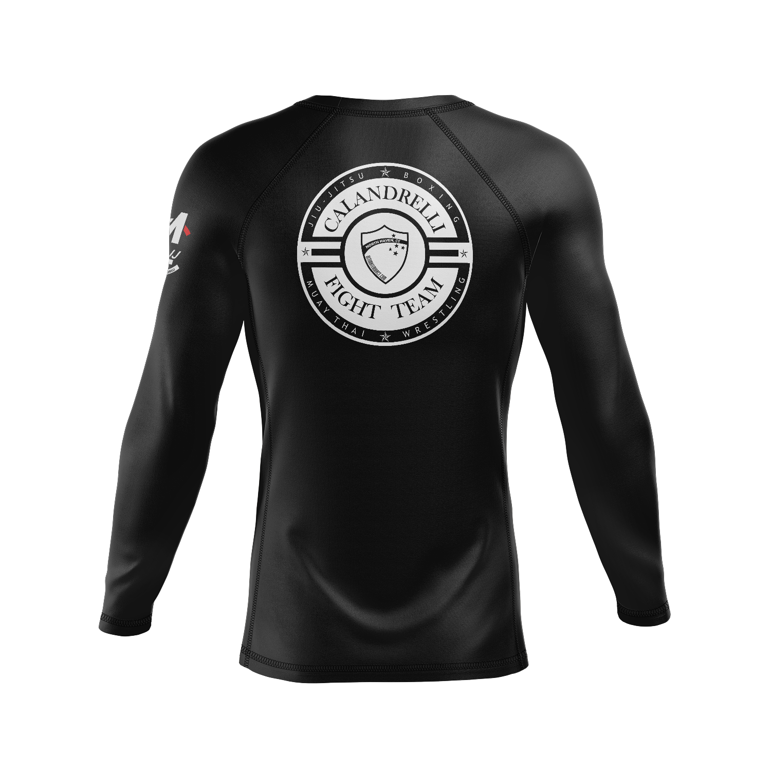 Black long-sleeve shirt with 'Clandrelli Fight Team' logo on a white background