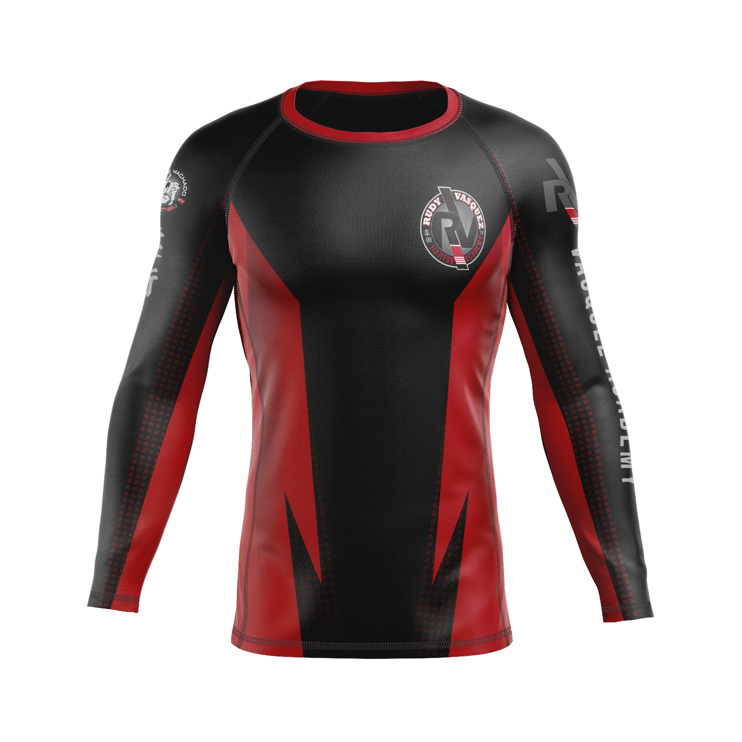 Vasquez Academy men's rash guard Staple Ranked, black and dark red