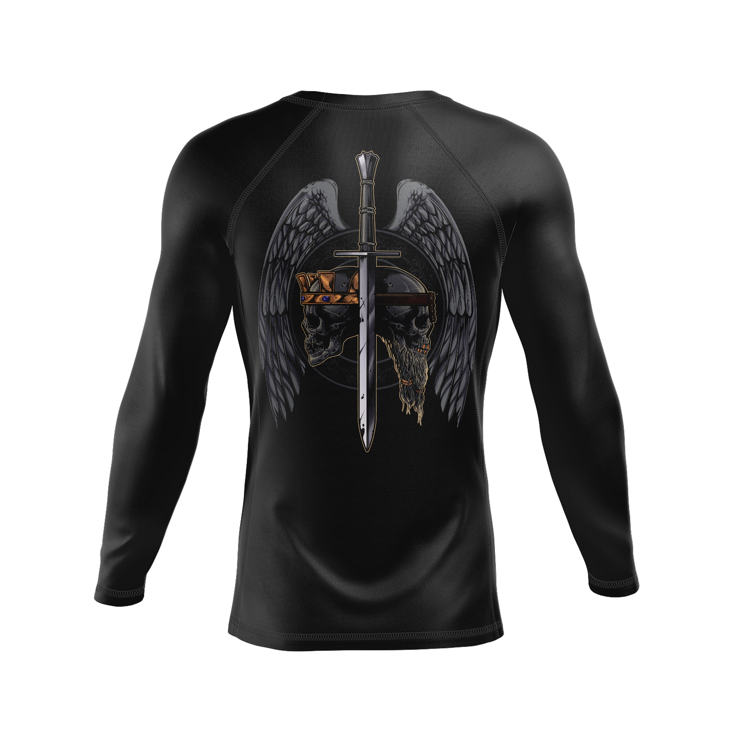 Deeds of Arms men's rash guard Kings and Commoners, black