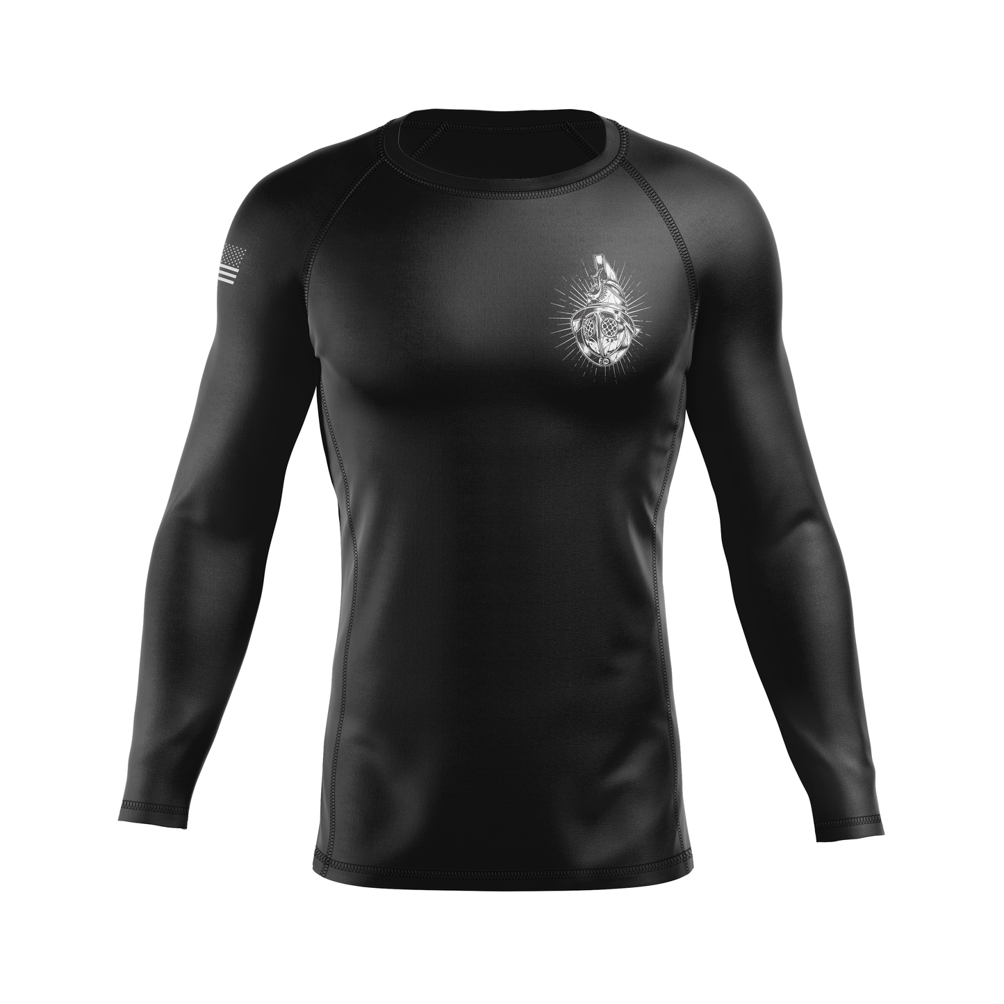 Deeds of Arms men's rash guard Deeds of Arms, white on black