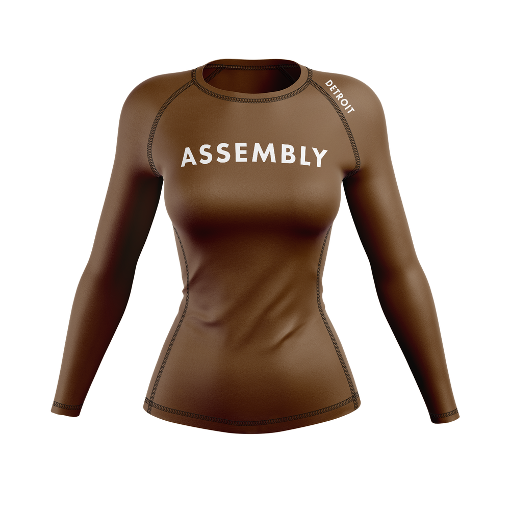 Assembly women's rash guard Standard Issue, white on brown