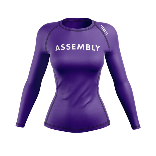 Assembly women's rash guard Standard Issue, white on purple