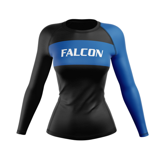 Falcon BJJ women's rash guard Standard Issue, black and blue