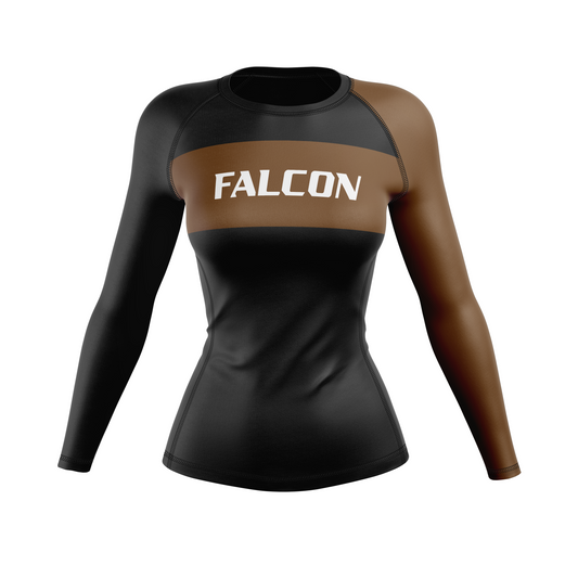 Falcon BJJ women's rash guard Standard Issue, black and brown