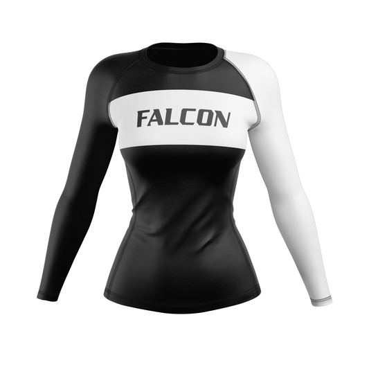 Falcon BJJ women's rash guard Standard Issue, black and white