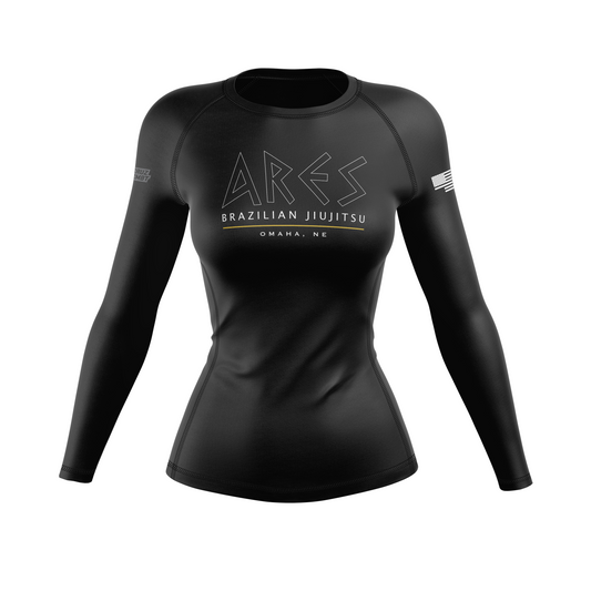 Ares BJJ Omaha women's rash guard Black Ops, black