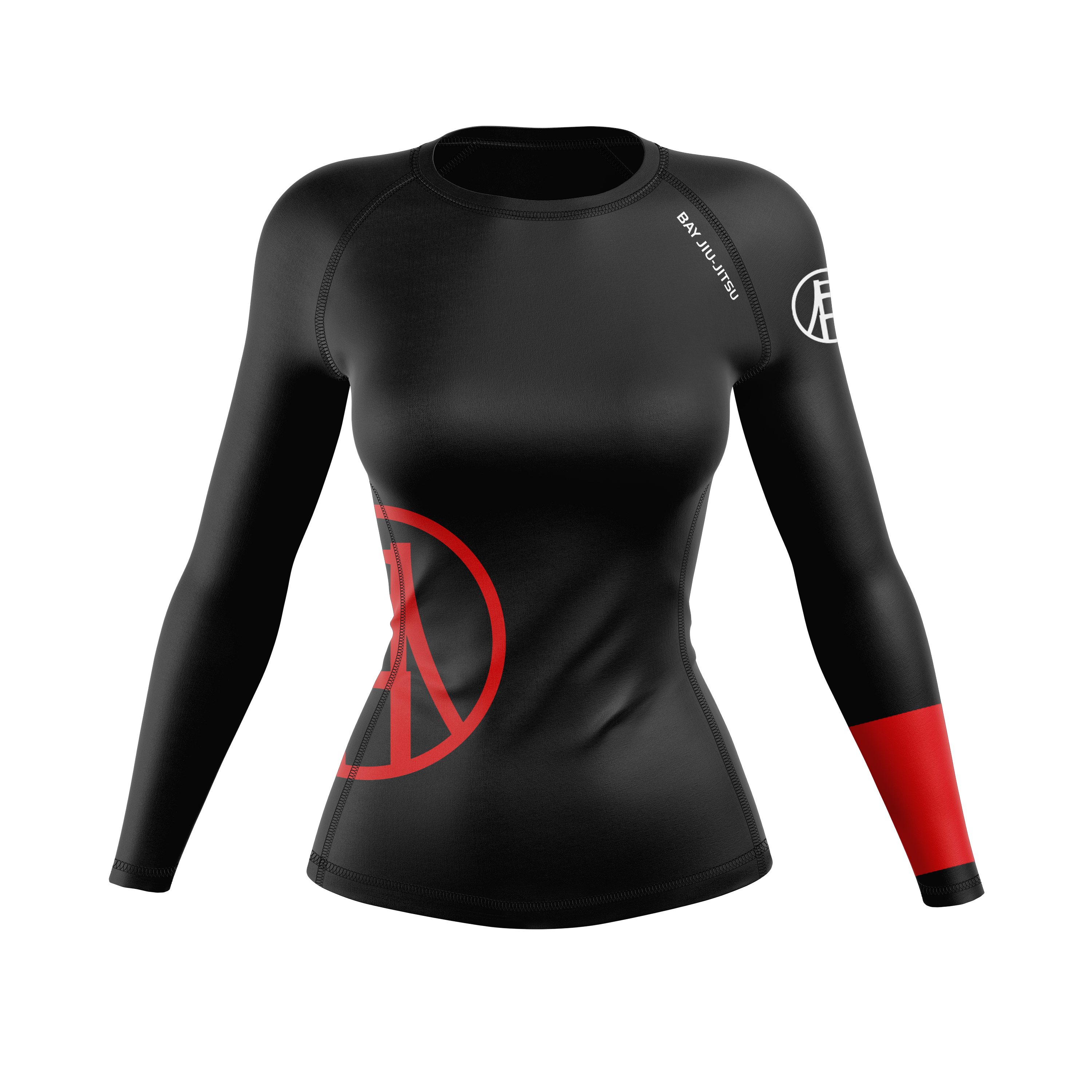 Bay Jiu-Jitsu women's rash guard Ranked, black and red