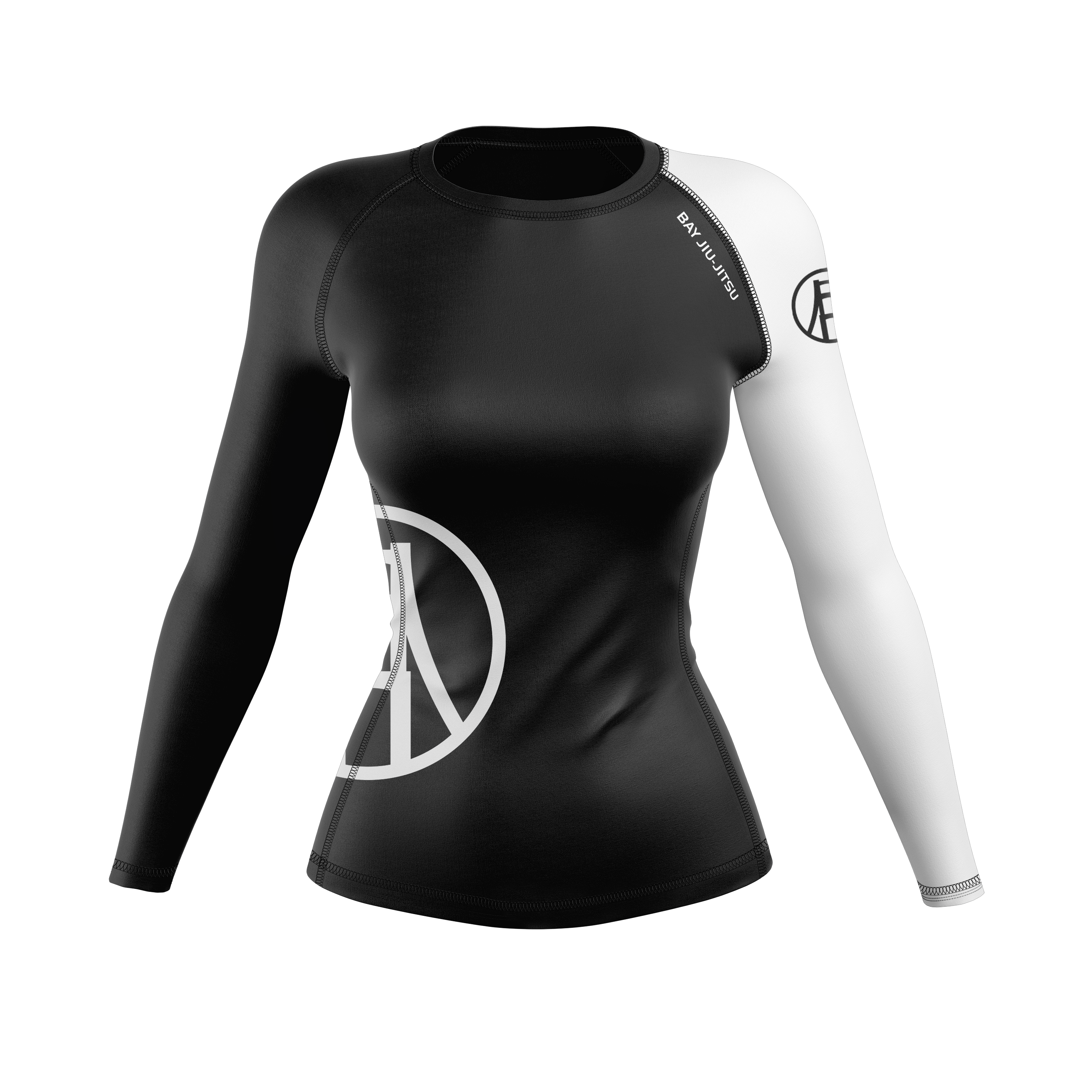 Bay Jiu-Jitsu women's rash guard Ranked, black and white