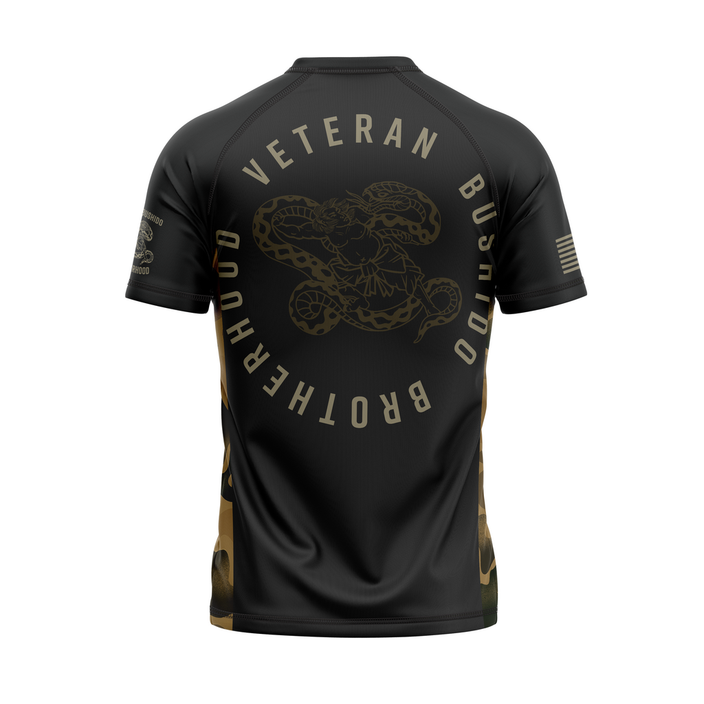 Veteran Bushido Brotherhood Men's V-Neck Rash Guard F25 in Black