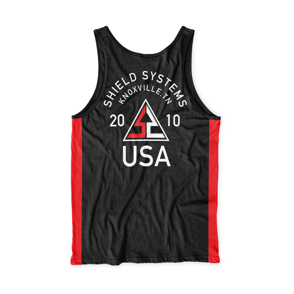 Shield Systems performance tank unisex Badge, black white and red