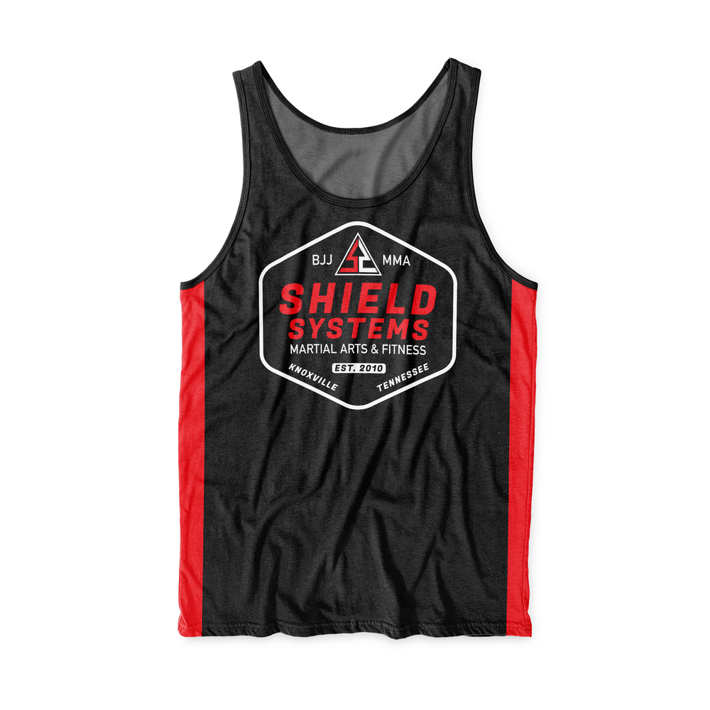 Shield Systems performance tank unisex Badge, black white and red