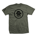 Twisted Rooster 50/50 tee Icon, black on o.d. green