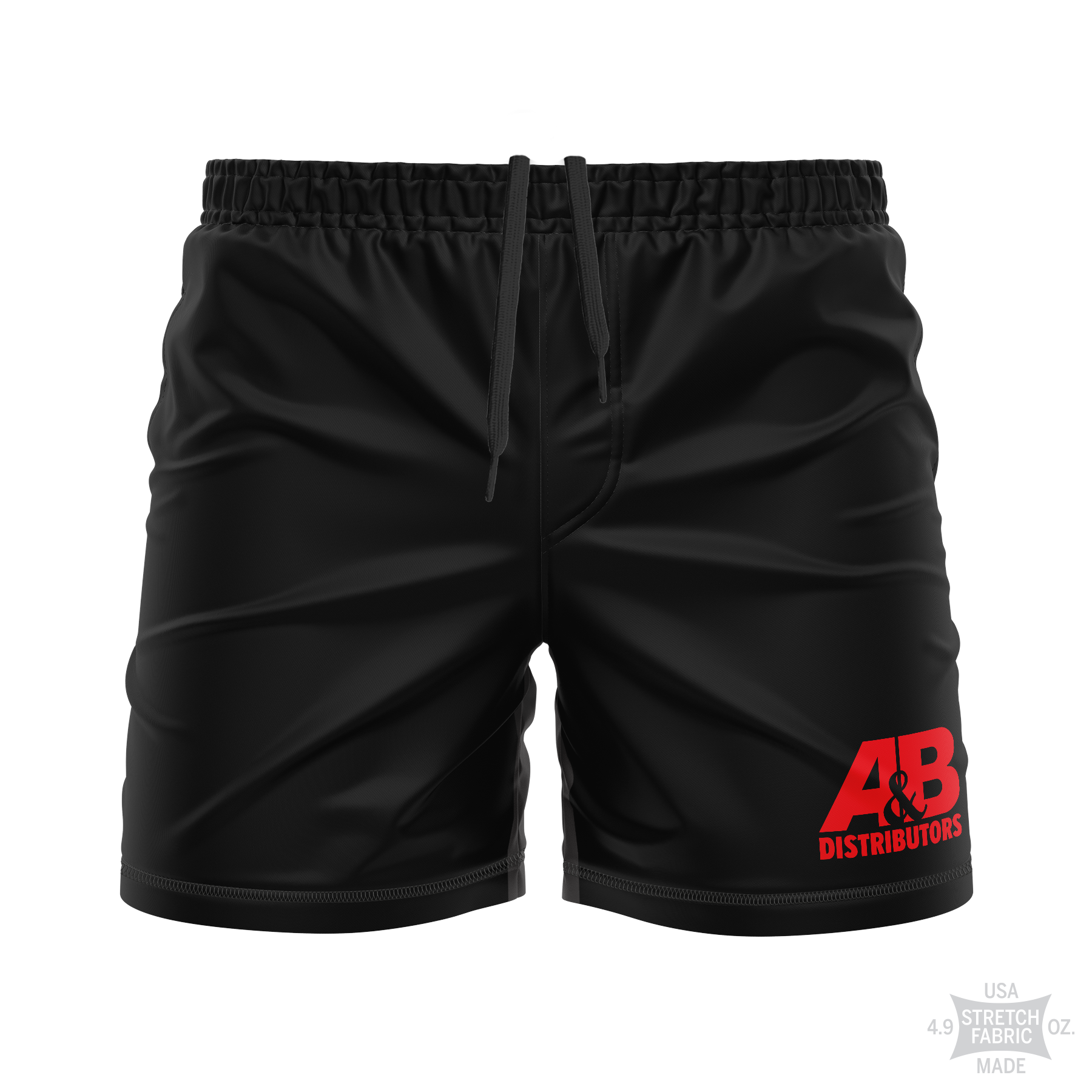 wholesale AB Distributors men's training shorts Standard Issue, red on black