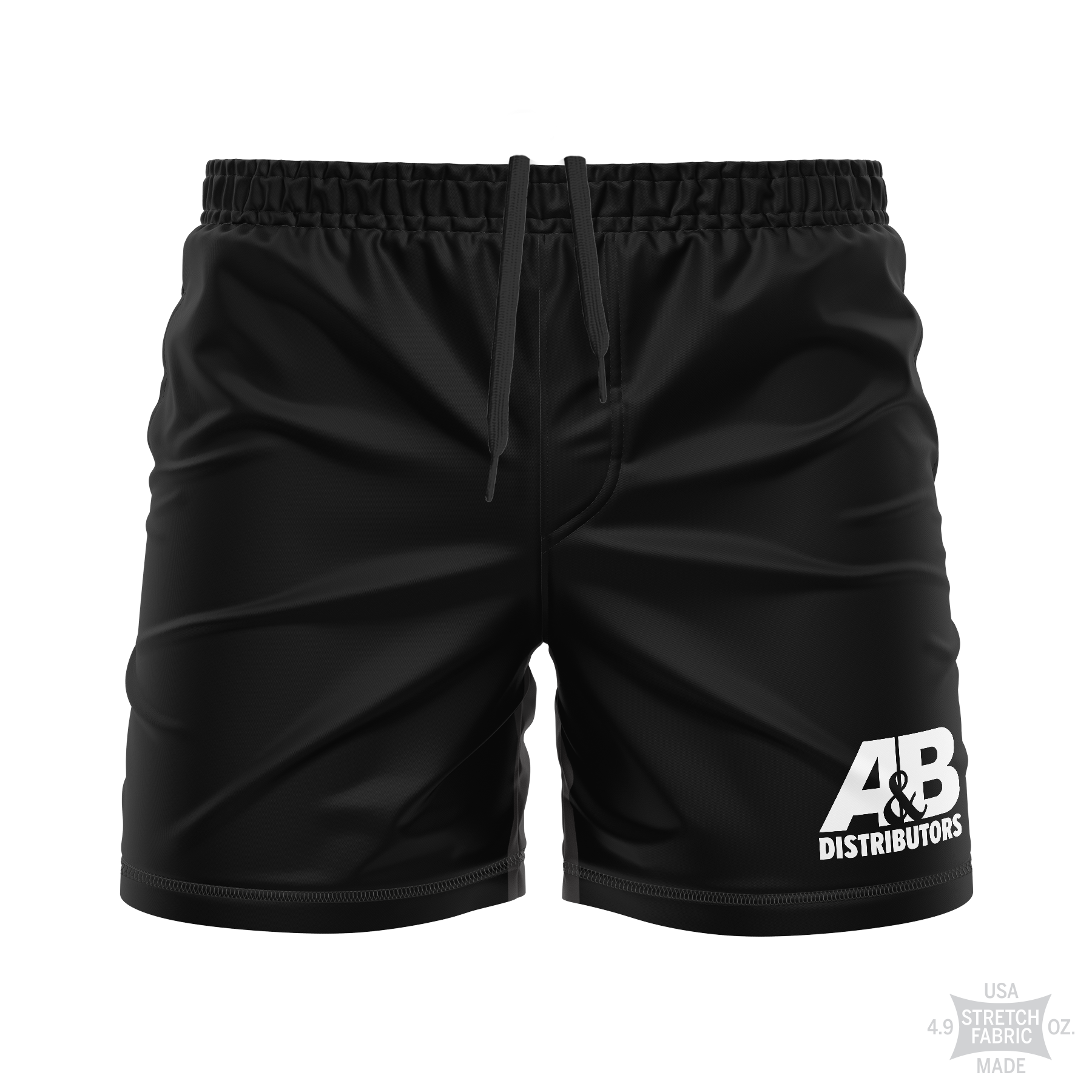 wholesale AB Distributors men's training shorts Standard Issue, white on black