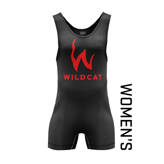 Wildcat Wrestling Club women's singlet Standard Issue, red on black