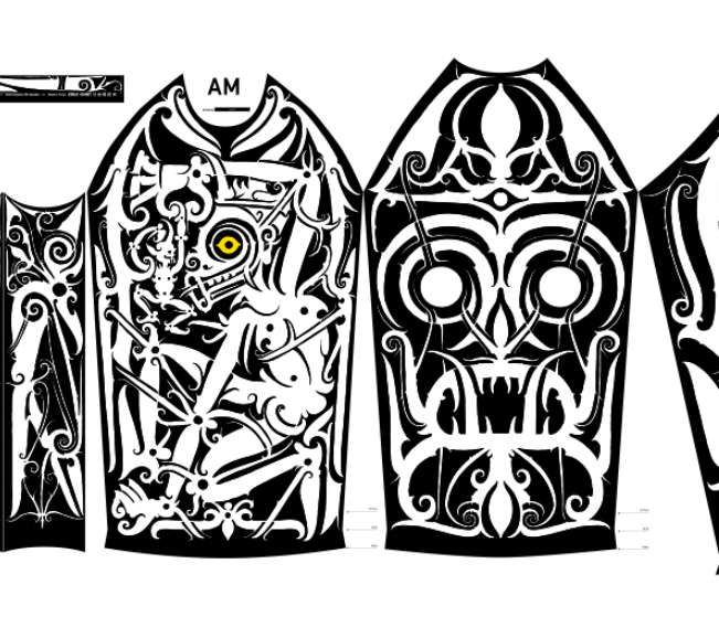 wholesale Minds Eye Collective men's rash guard Borneo, black/white