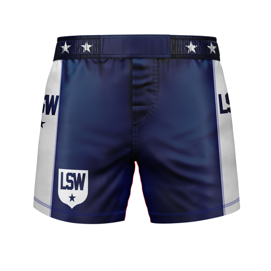 Loftonstyle cropped fight shorts Shield, red white and blue