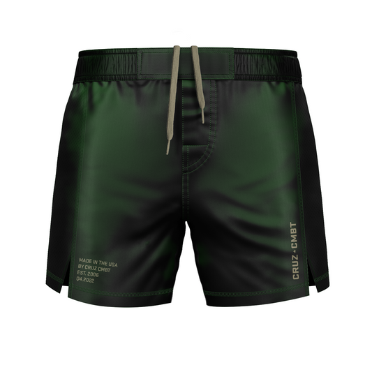 Base Collection men's fight shorts, hunter green and gold