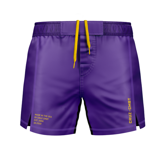 Base Collection men's fight shorts, purple and athl. gold