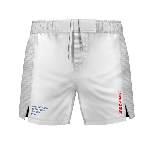 Base Collection men's fight shorts, white red and blue