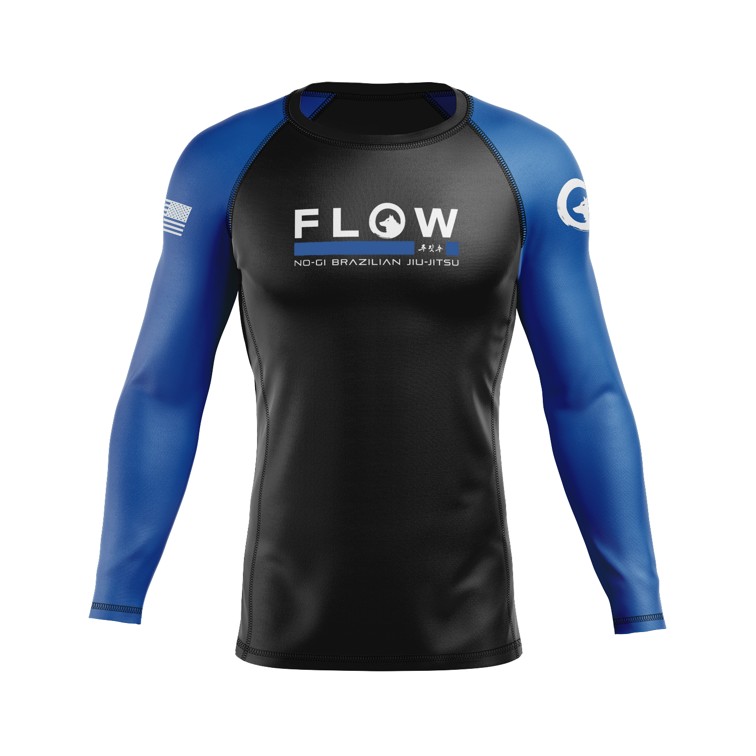 Flow BJJ men's rash guard Standard Issue, black and blue