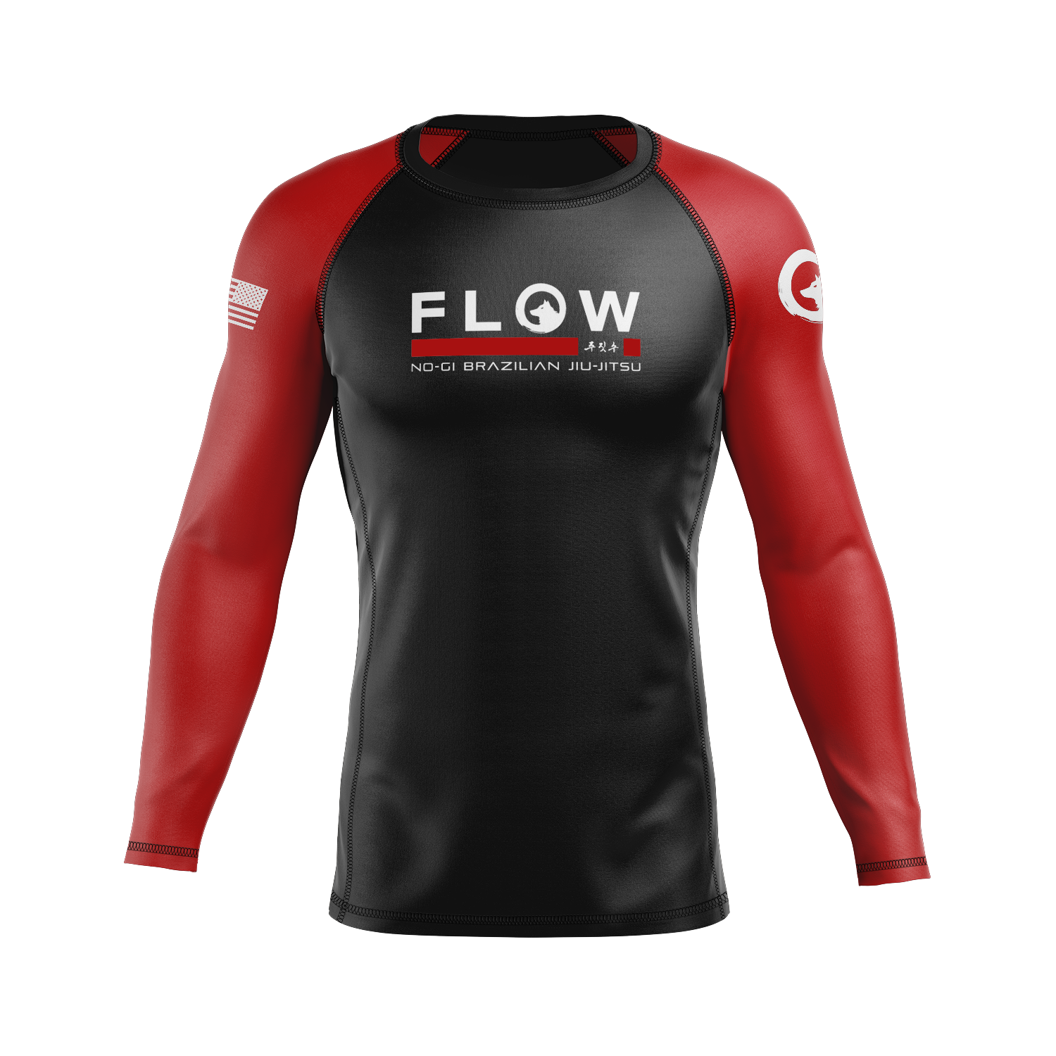 Flow BJJ men's rash guard Standard Issue, black and red