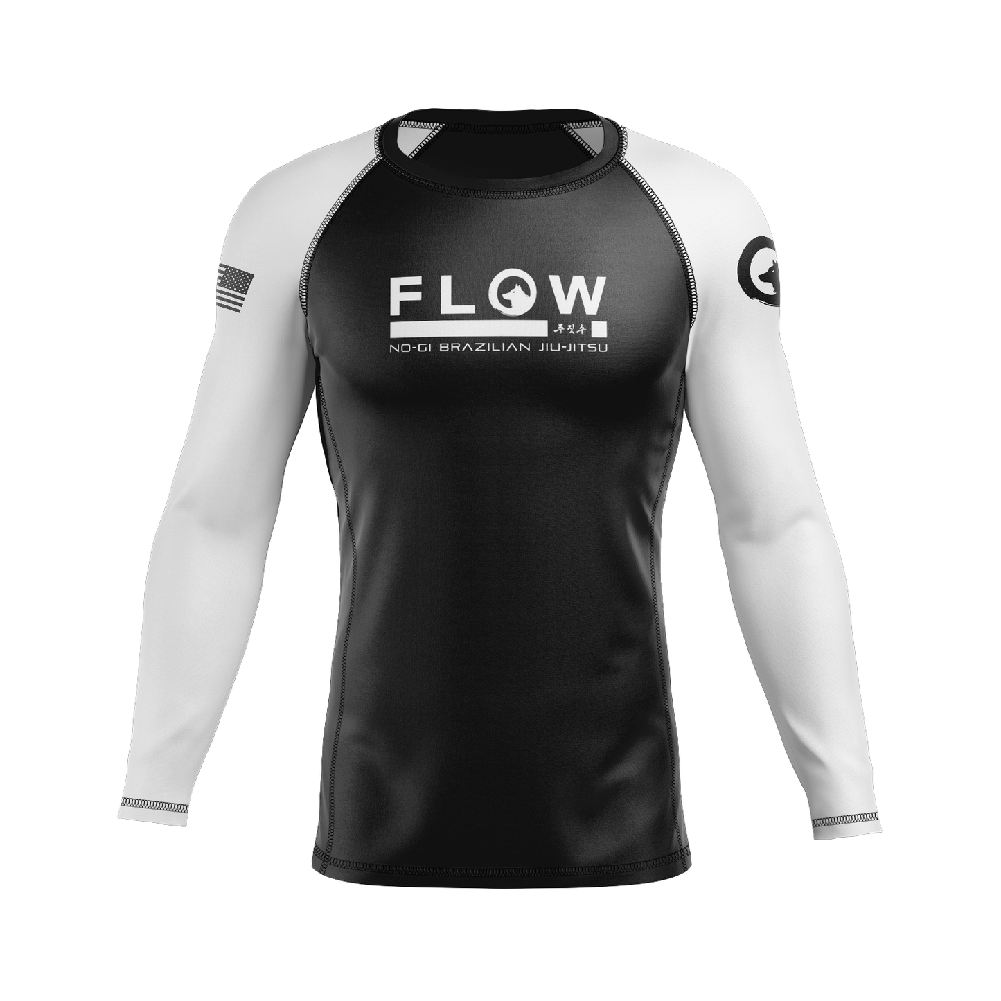 Flow BJJ men's rash guard Standard Issue, black and white