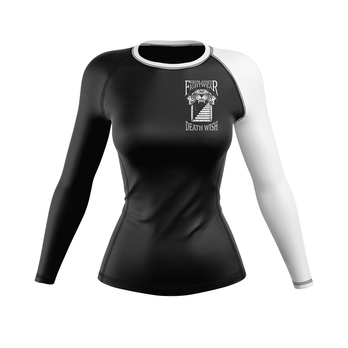 From Ashes Fightwear women's rash guard Death Wish Ranked, black and white