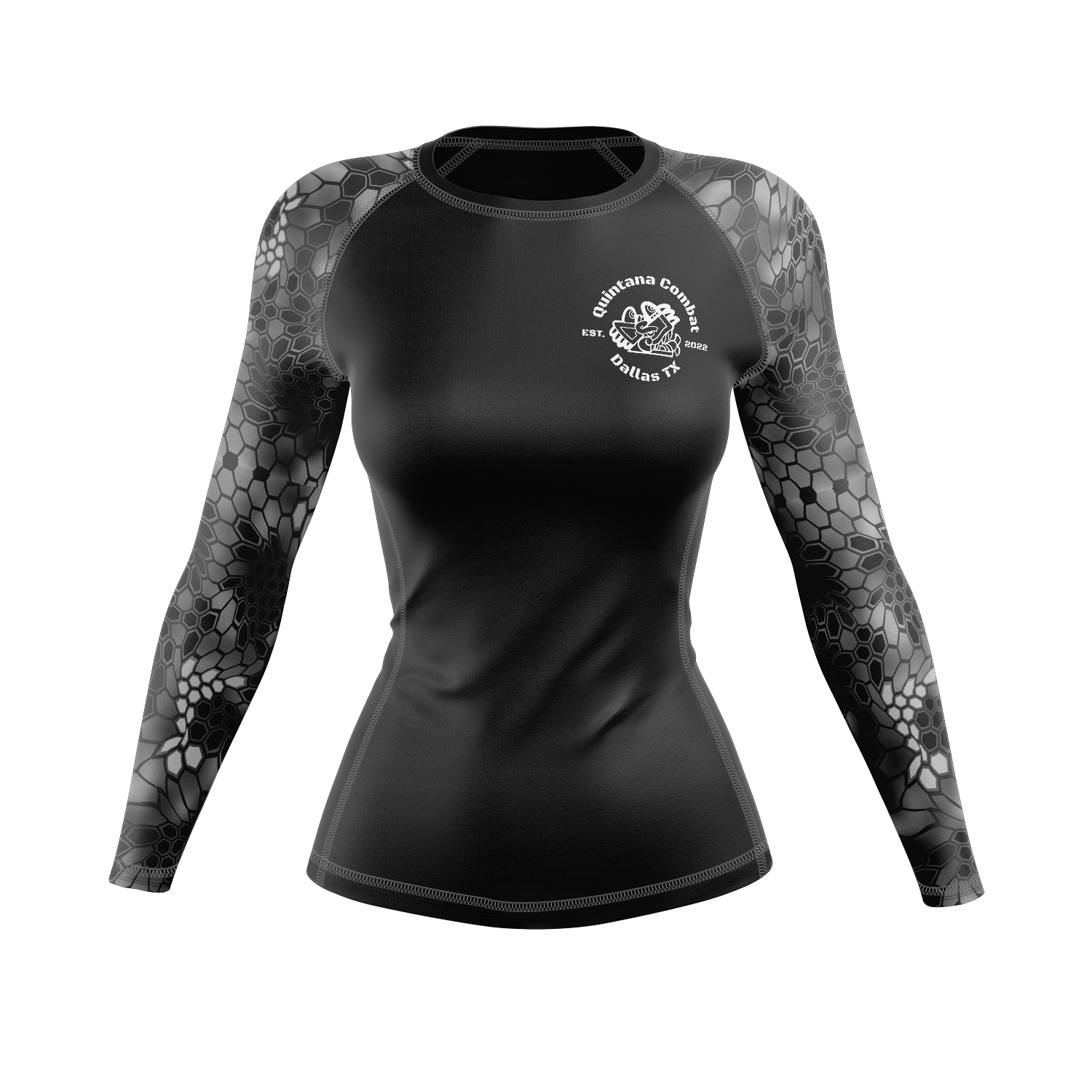 Quintana Combat & Fitness women's rash guard Standard Issue, black and grey